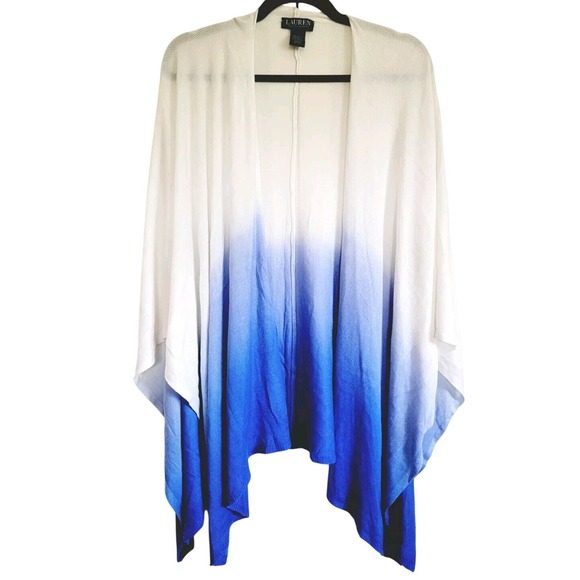 Lauren Ralph Lauren OS White & Blue Kimono Poncho Wrap Cape One Size Lightweight - Picture 3 of 8
